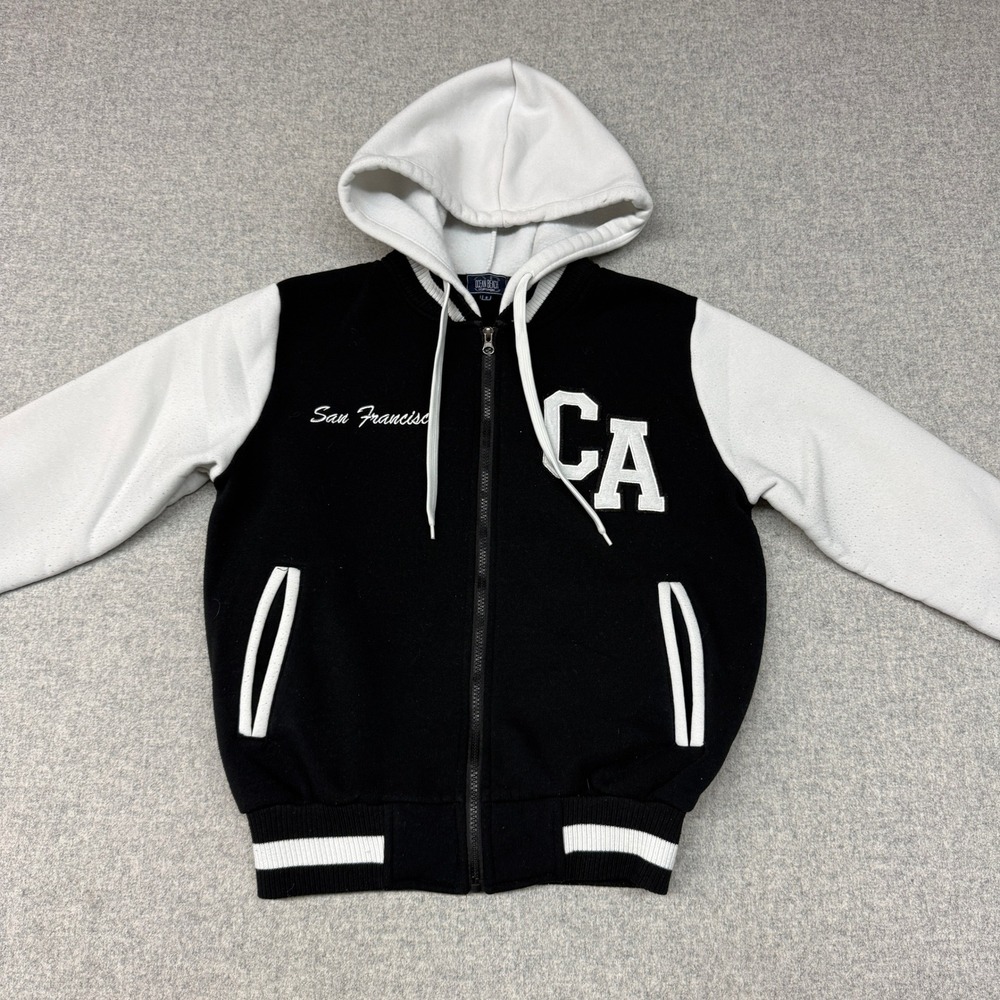 Ocean Beach Sportswear Varsity Hoodie Jacket Size S Black White San Francisco CA